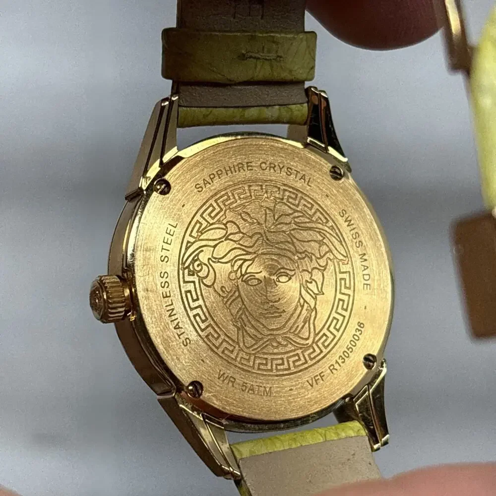 Versace Women's VFF050013 Dafne Rose Gold Ion Plated Steel Yellow Leather Watch